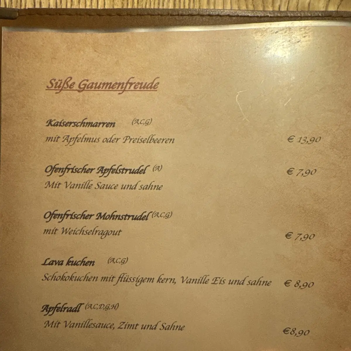 Speisekarte, Restaurant Pizzeria Zum Achtal Wirt