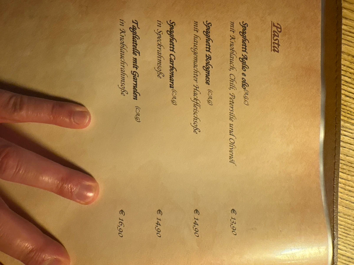 Speisekarte, Restaurant Pizzeria Zum Achtal Wirt