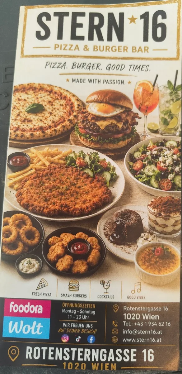Speisekarte, STERN16 - Pizza & Burger Bar