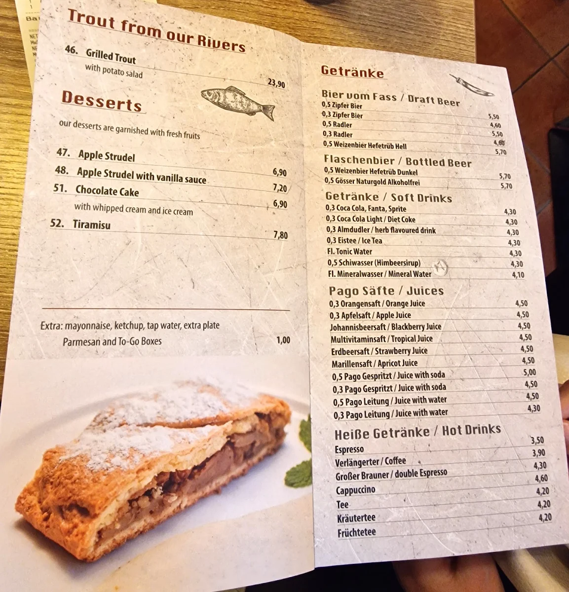 Speisekarte, Pizzeria Kegelbahn