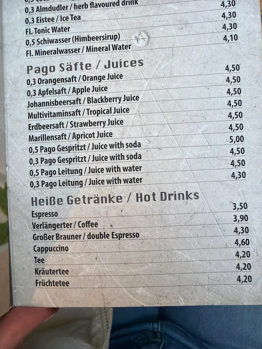Speisekarte, Pizzeria Kegelbahn