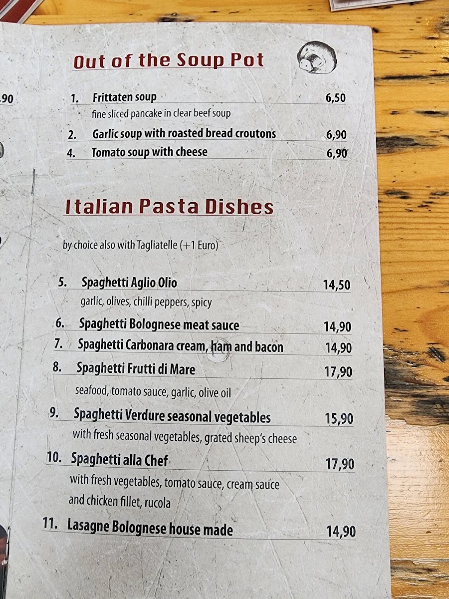 Speisekarte, Pizzeria Kegelbahn