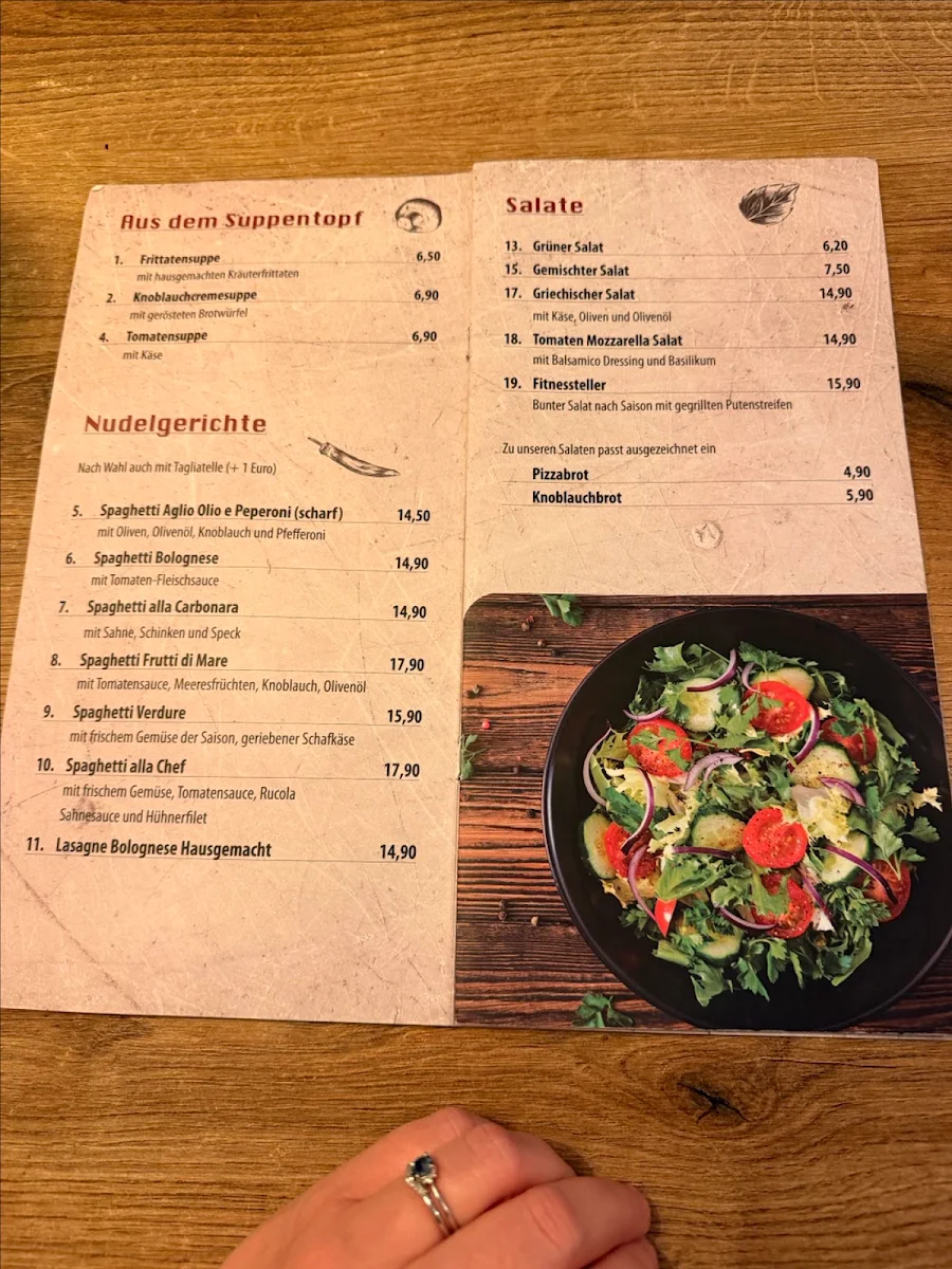 Speisekarte, Pizzeria Kegelbahn