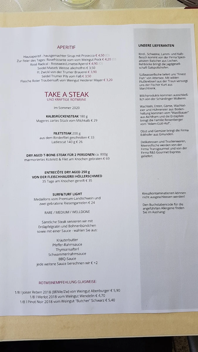 Speisekarte, Restaurant & Hotel Waldesruh