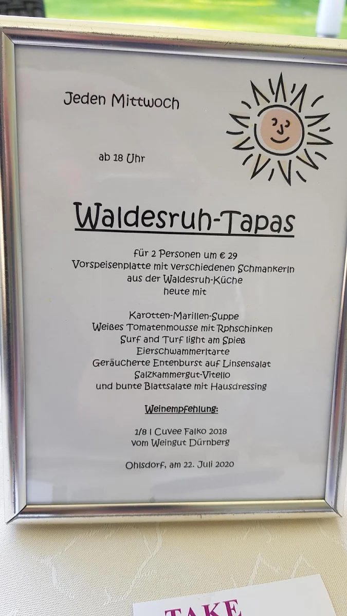 Speisekarte, Restaurant & Hotel Waldesruh