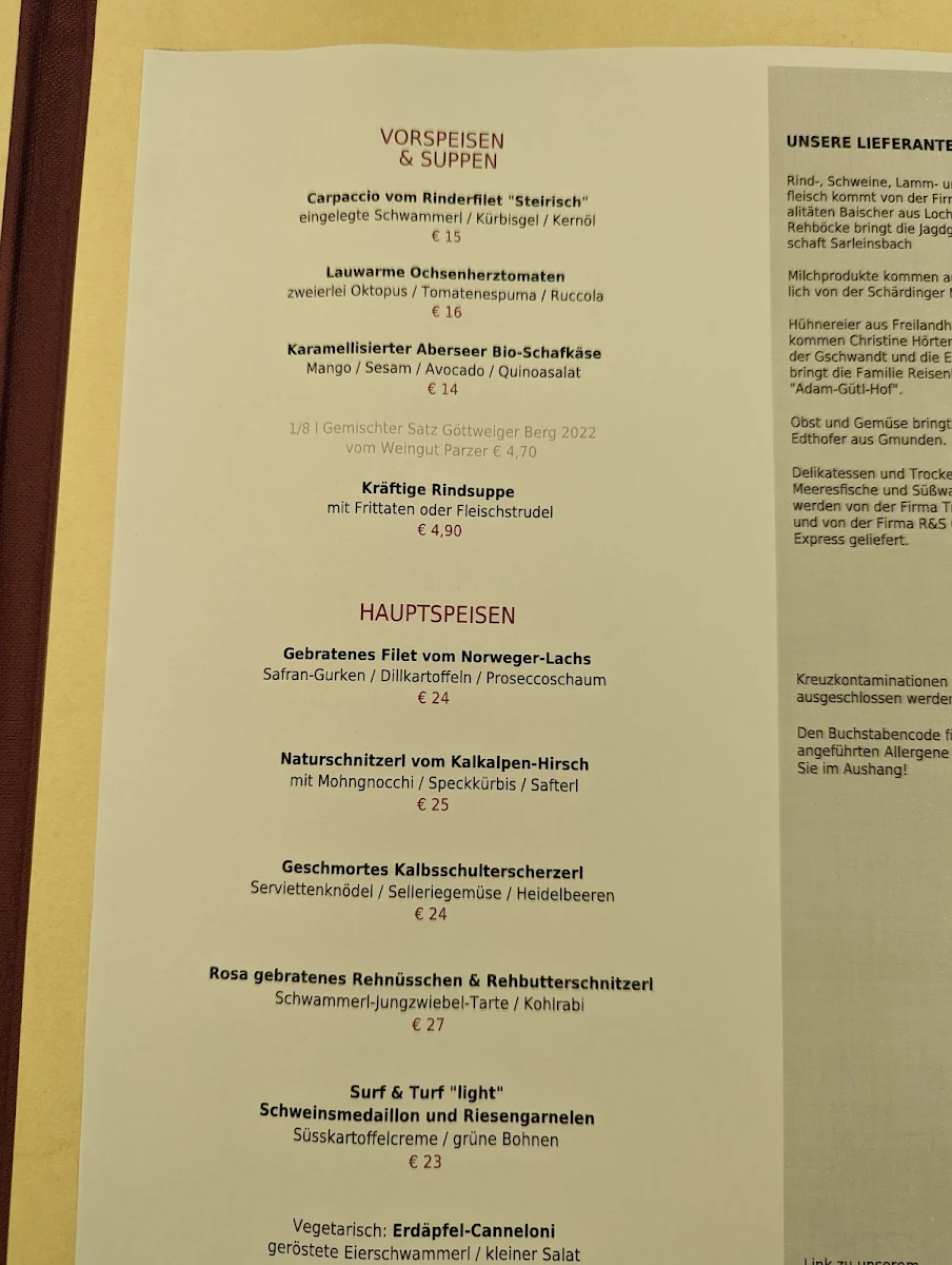 Speisekarte, Restaurant & Hotel Waldesruh