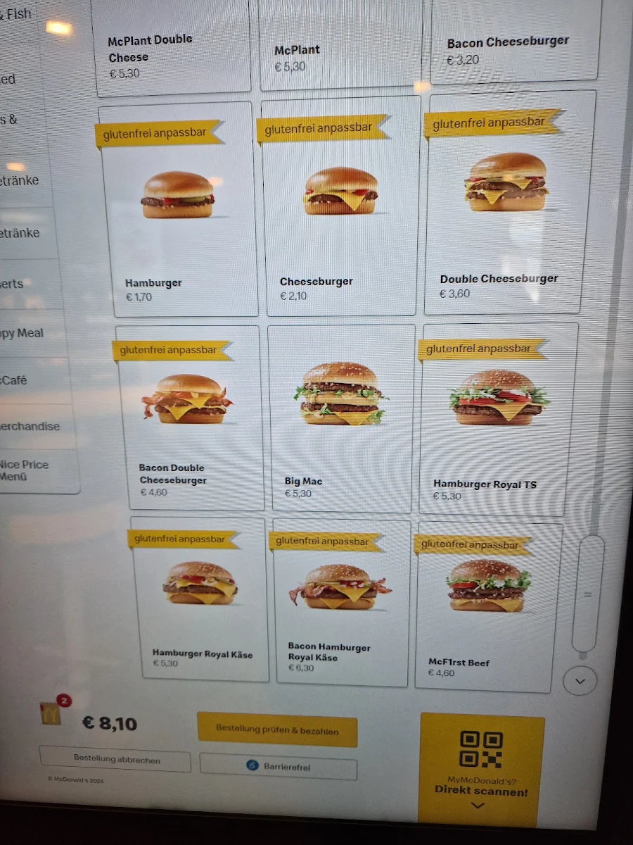 Speisekarte, McDonald's Inzersdorf im Kremstal