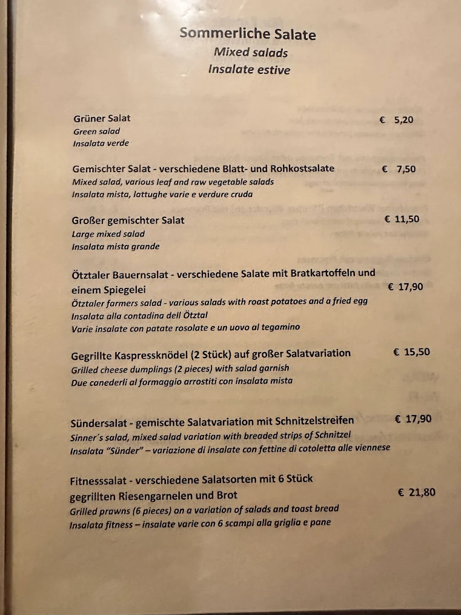 Speisekarte, Die Sünderalm