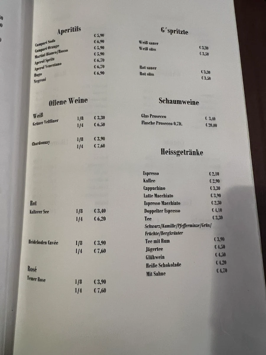 Speisekarte, Die Sünderalm