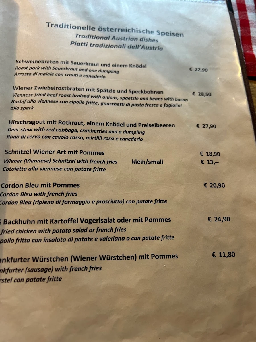 Speisekarte, Die Sünderalm