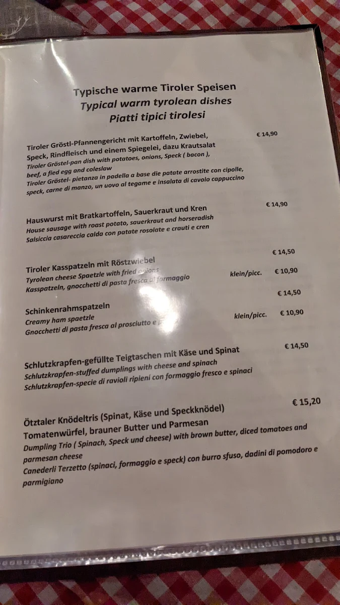 Speisekarte, Die Sünderalm
