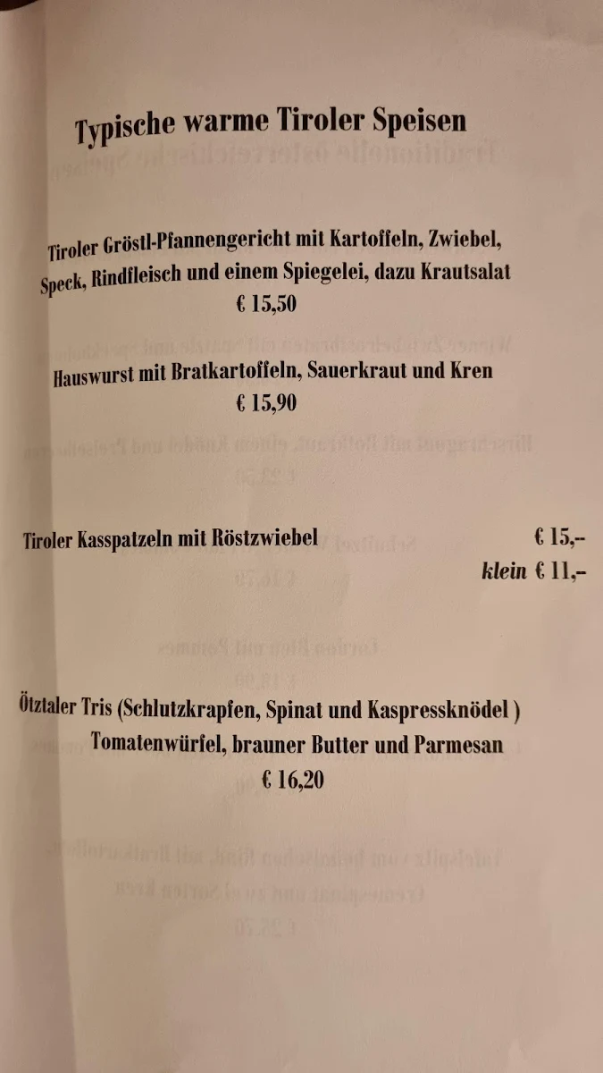 Speisekarte, Die Sünderalm