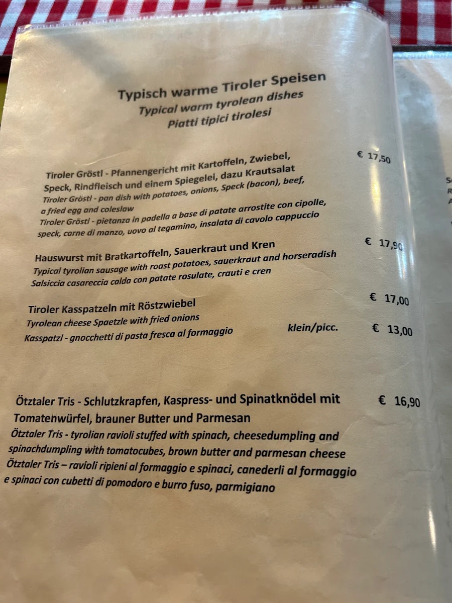 Speisekarte, Die Sünderalm