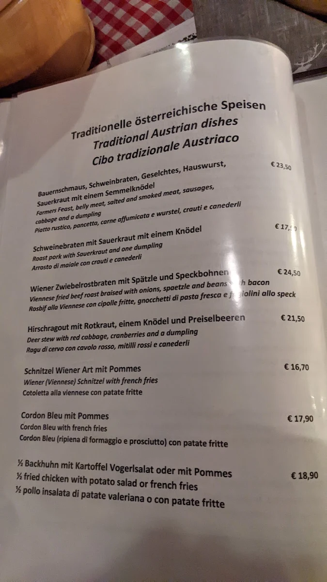 Speisekarte, Die Sünderalm