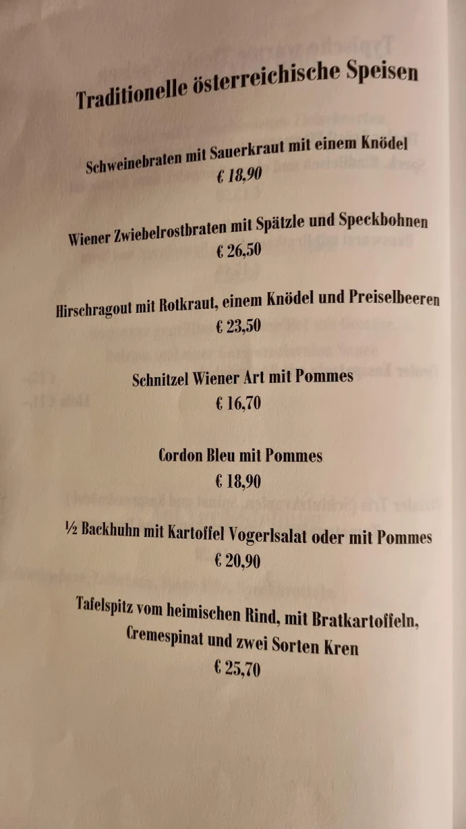 Speisekarte, Die Sünderalm