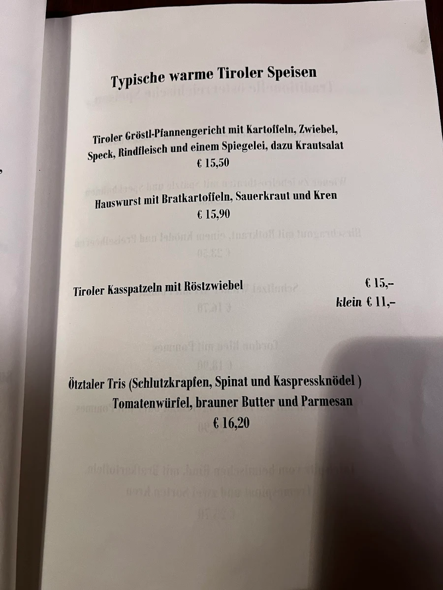 Speisekarte, Die Sünderalm