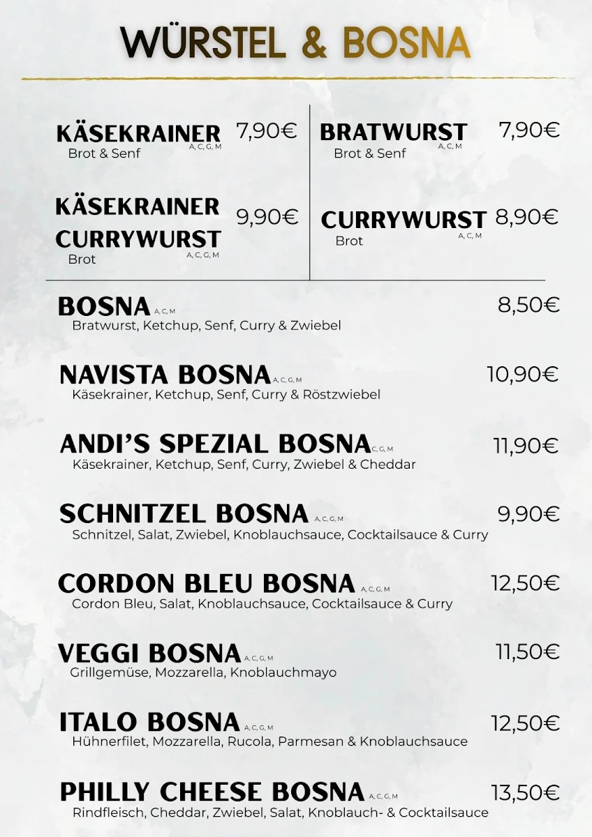 Speisekarte, Andi's Foodtruck