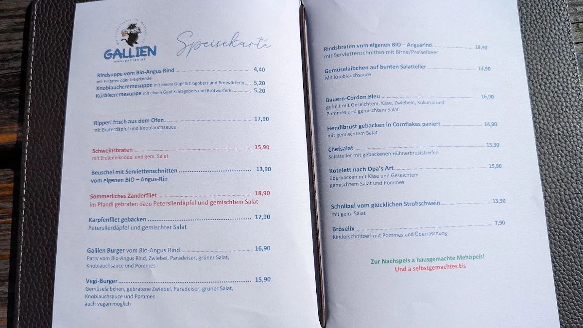 Speisekarte, Gallien - Gallien Bräu