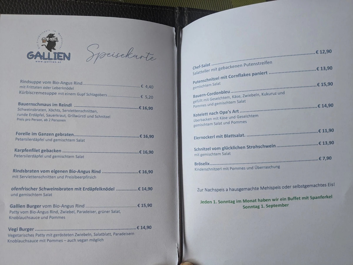 Speisekarte, Gallien - Gallien Bräu