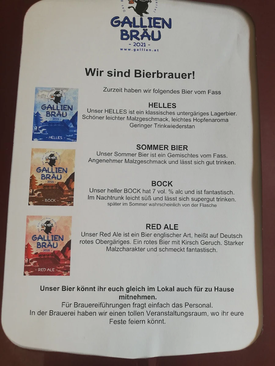 Speisekarte, Gallien - Gallien Bräu