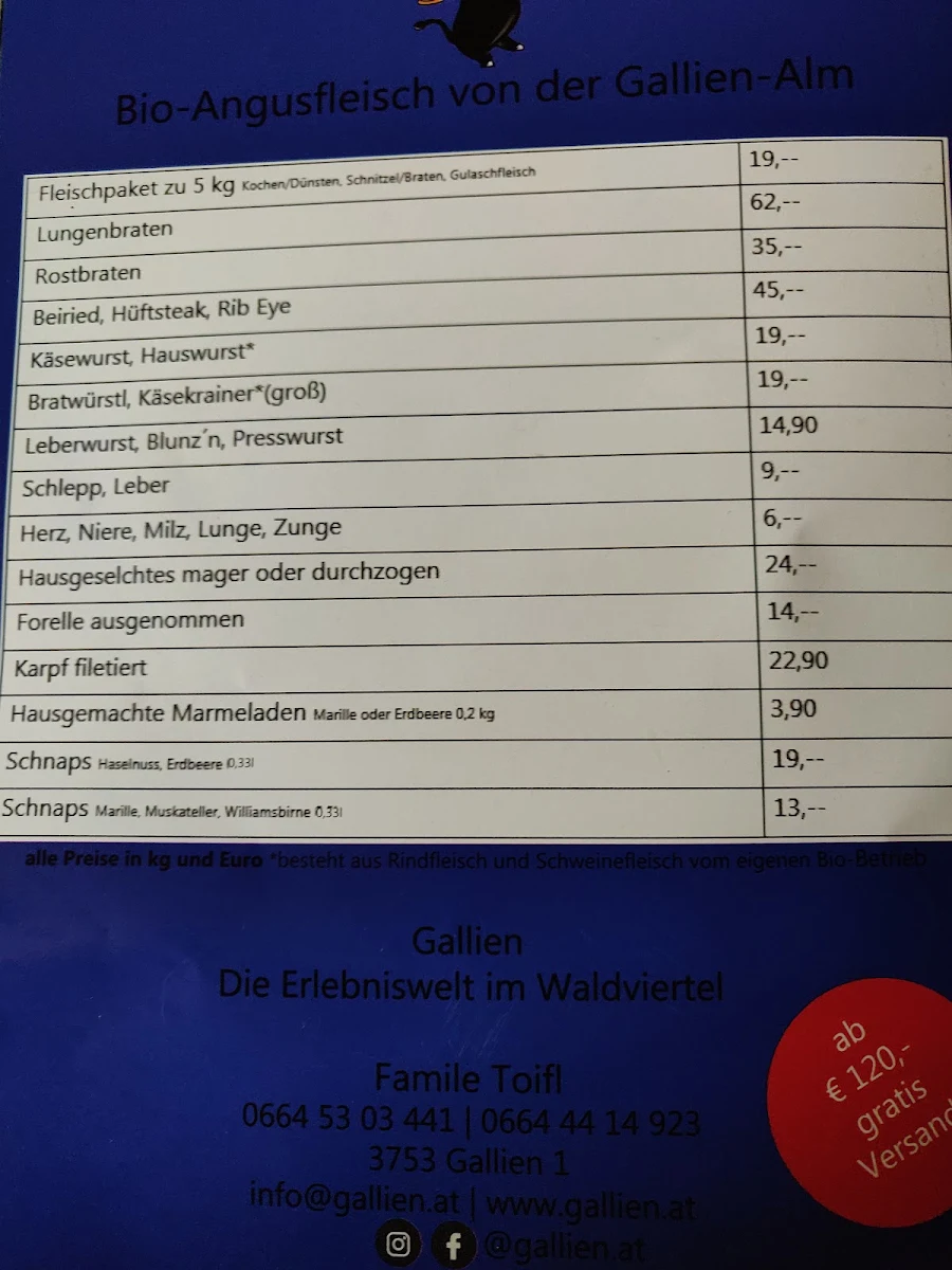 Speisekarte, Gallien - Gallien Bräu