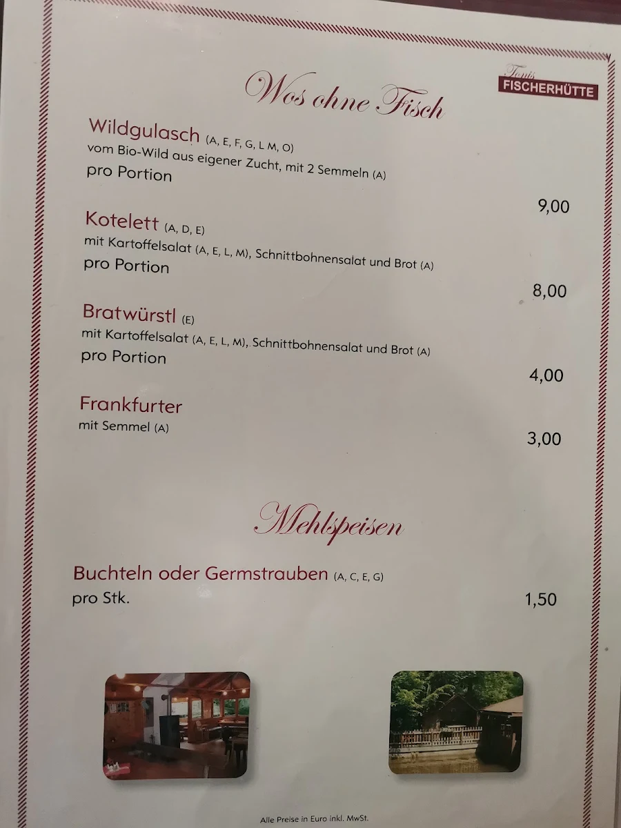 Speisekarte, Zur Fischerhütte bei der Klause