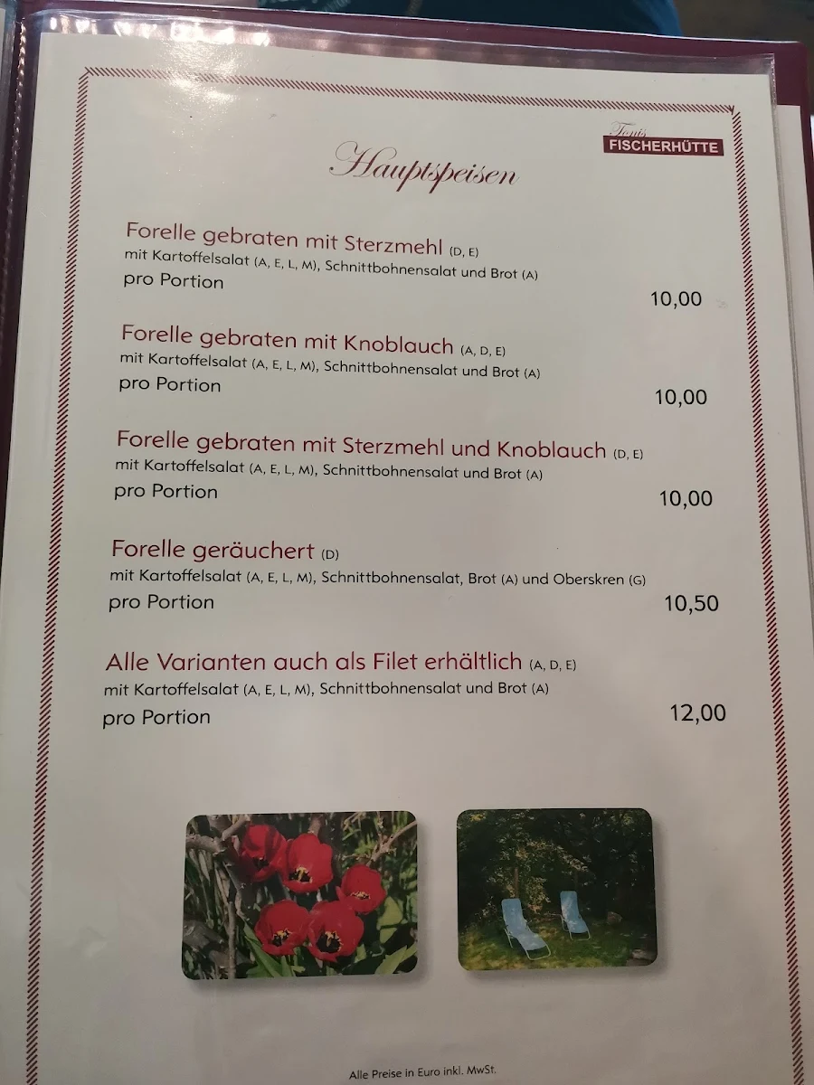 Speisekarte, Zur Fischerhütte bei der Klause