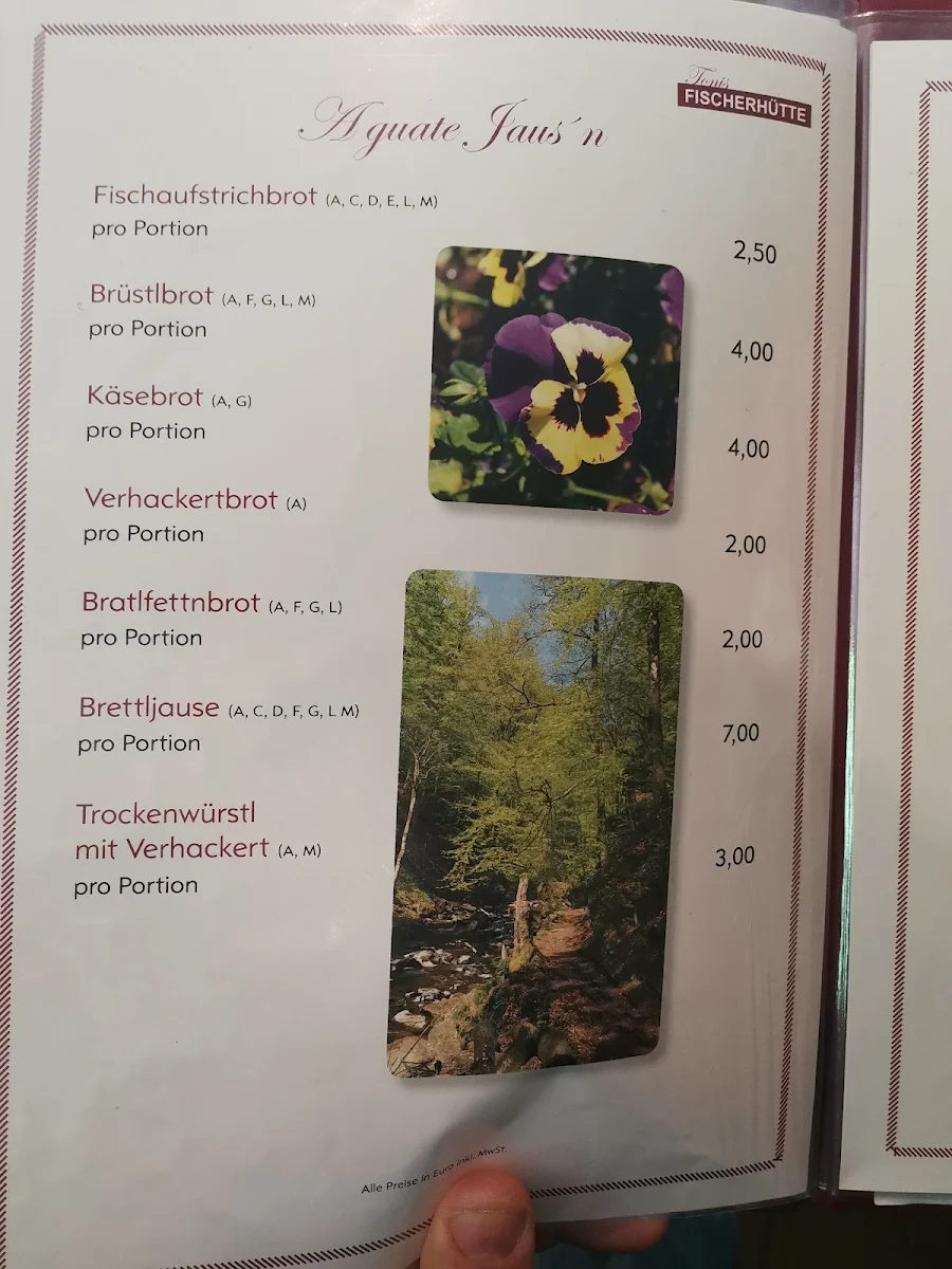 Speisekarte, Zur Fischerhütte bei der Klause