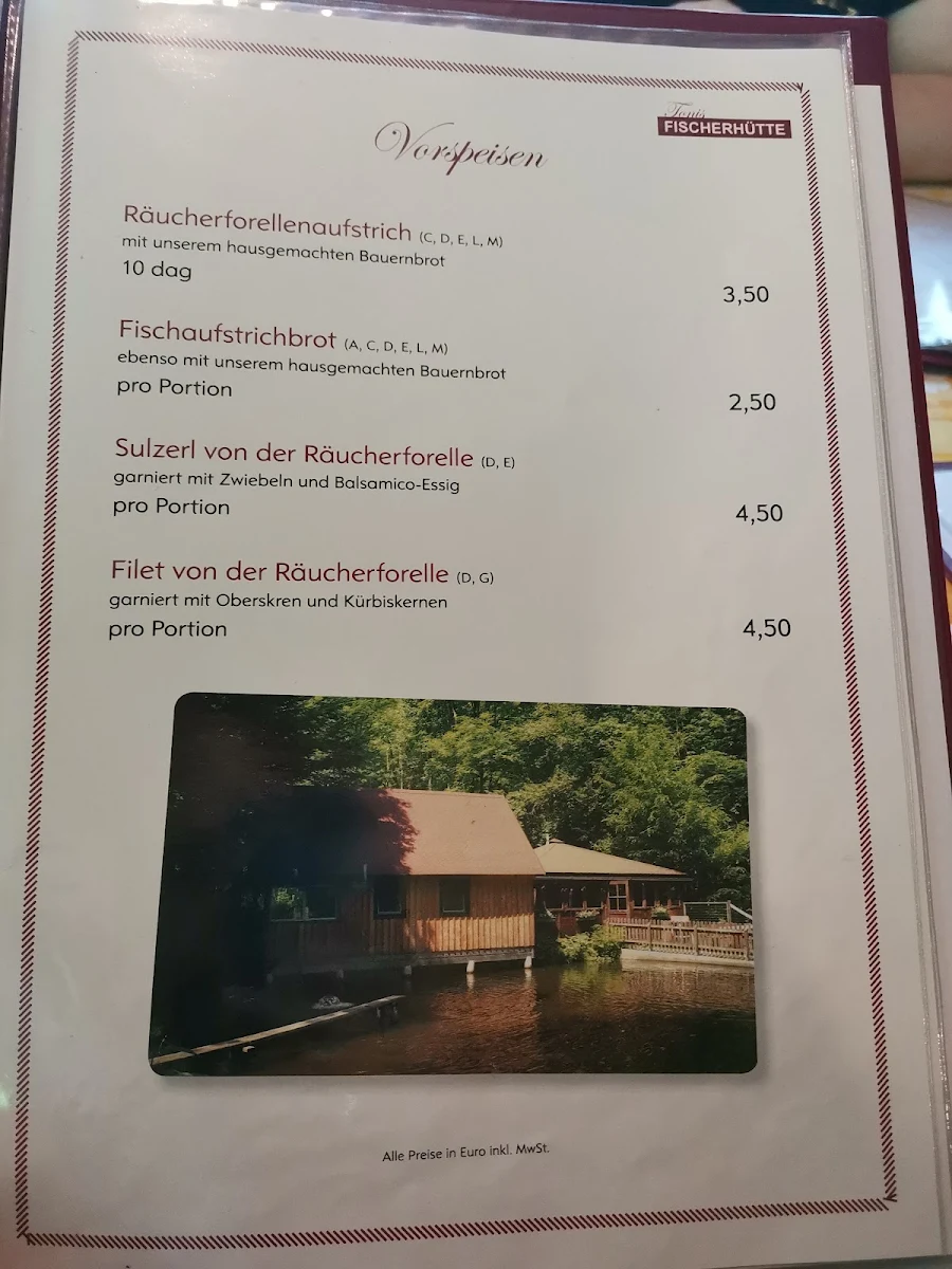 Speisekarte, Zur Fischerhütte bei der Klause