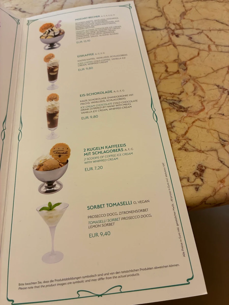 Speisekarte, Café Tomaselli
