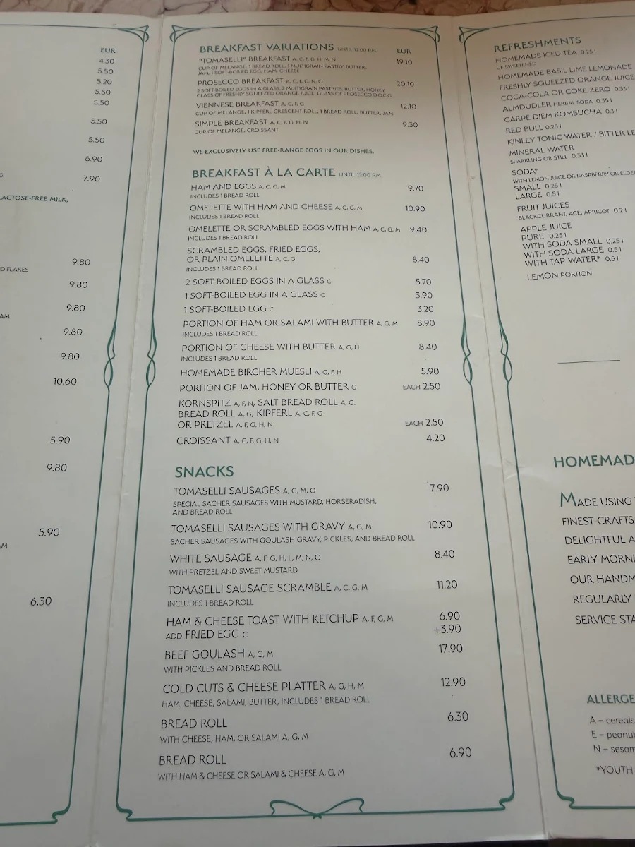 Speisekarte, Café Tomaselli