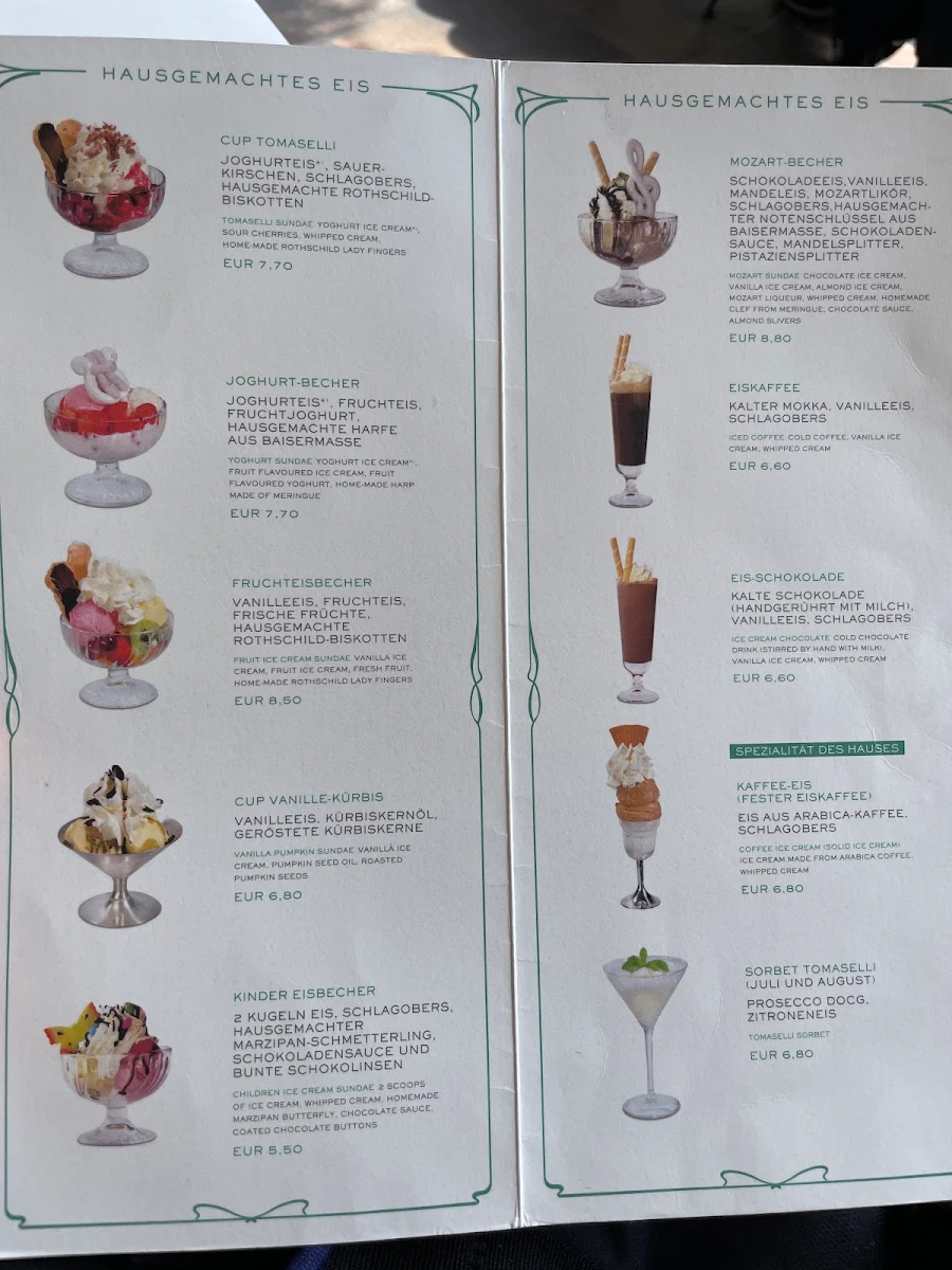 Speisekarte, Café Tomaselli