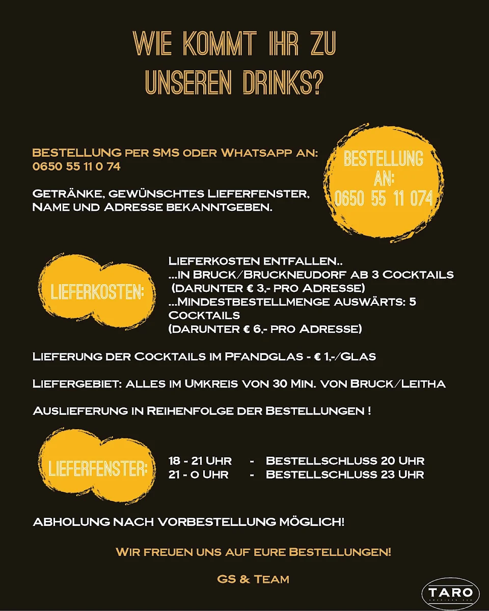Speisekarte, TARO American Bar
