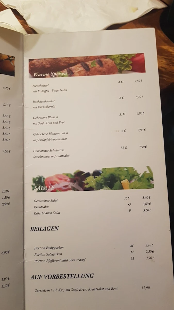 Speisekarte, Fritzi’s