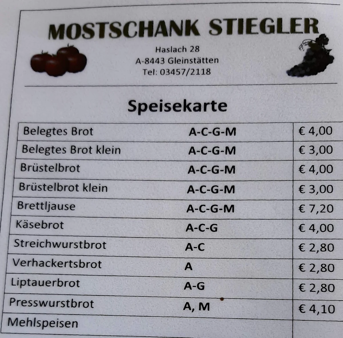Speisekarte photo 1