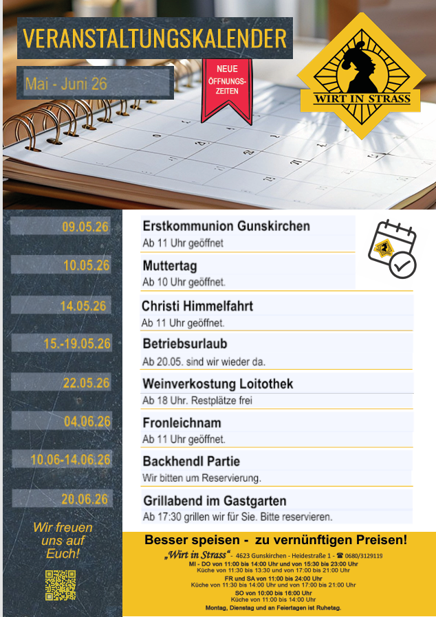 Speisekarte, Gasthaus Wirt in Straß