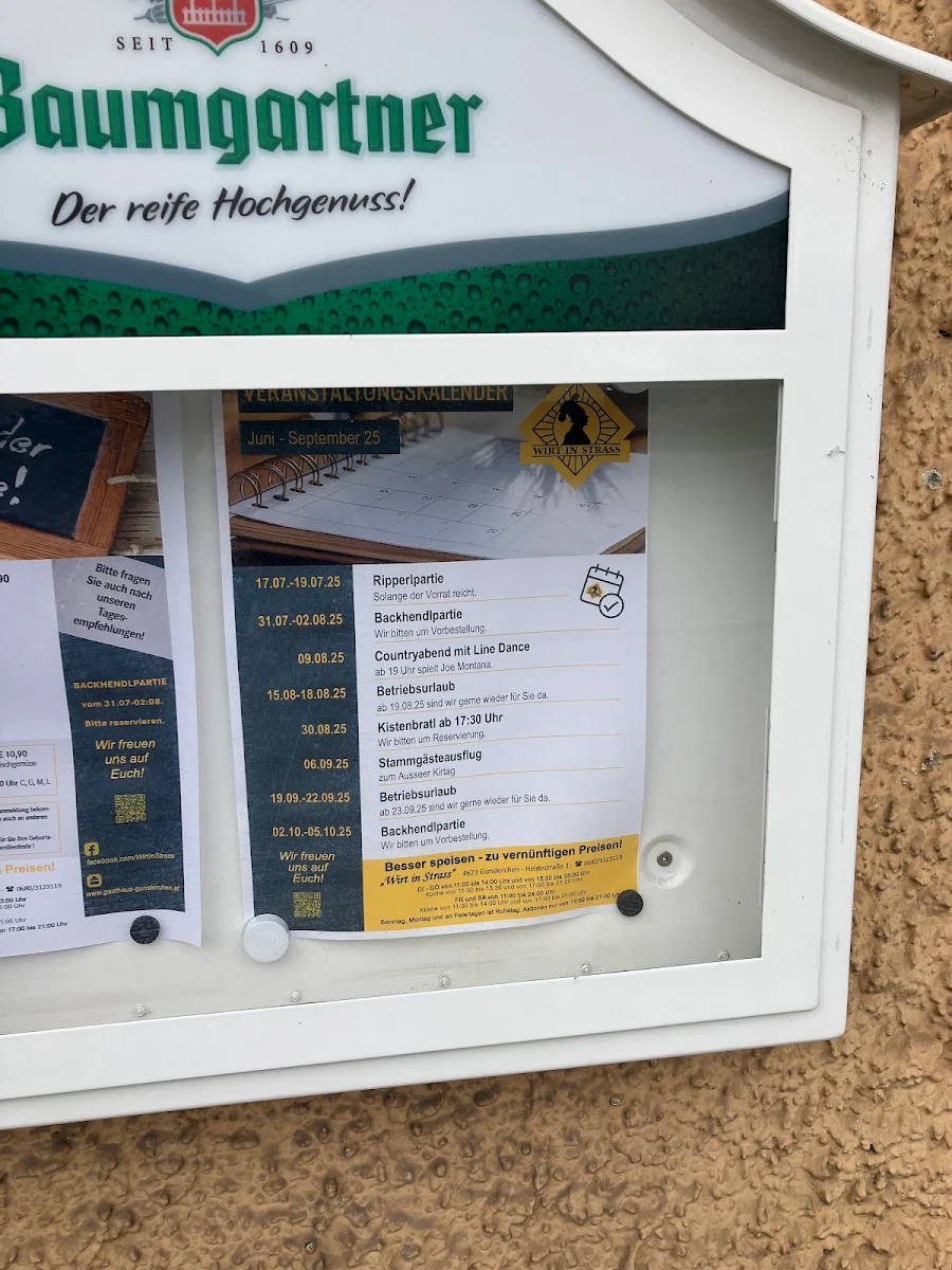 Speisekarte, Gasthaus Wirt in Straß