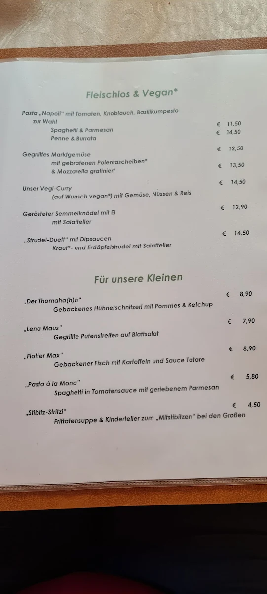 Speisekarte, Thomahan Gasthof