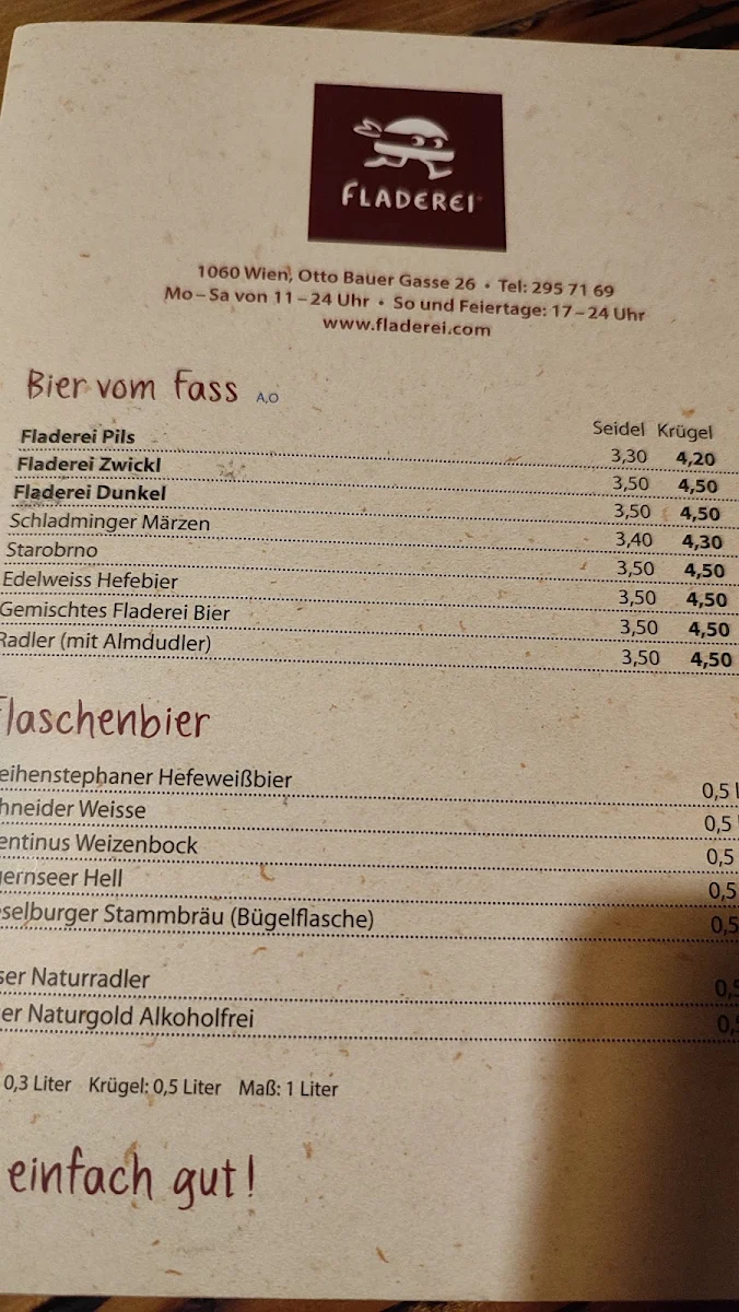 Speisekarte, Fladerei Otto Bauer Gasse