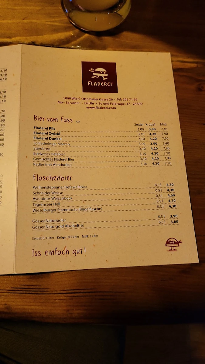 Speisekarte, Fladerei Otto Bauer Gasse