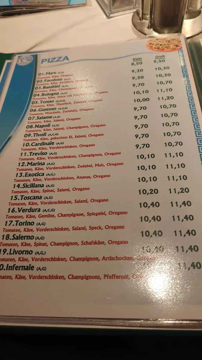 Speisekarte, Pizzaria Marine di Massa Restaurant