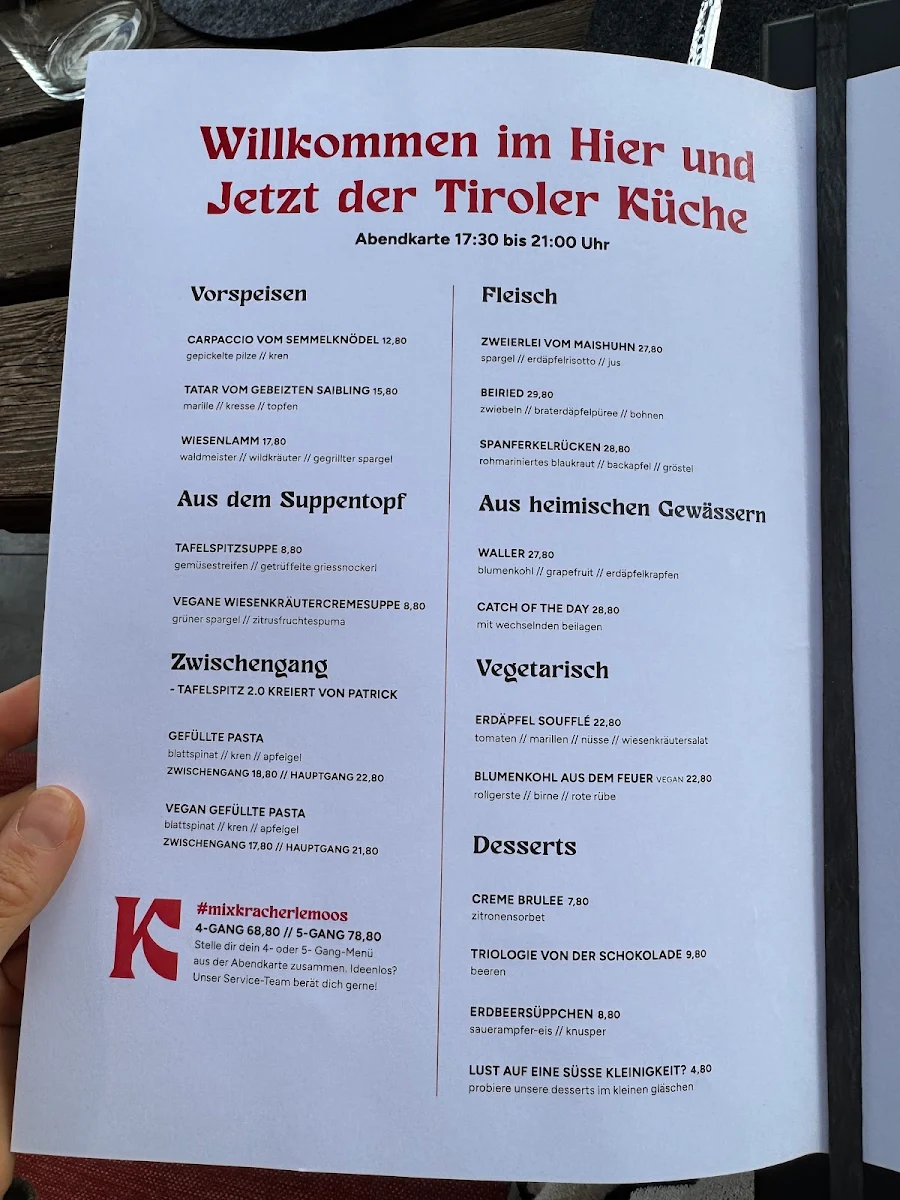 Speisekarte, Kracherlemoos Seefeld