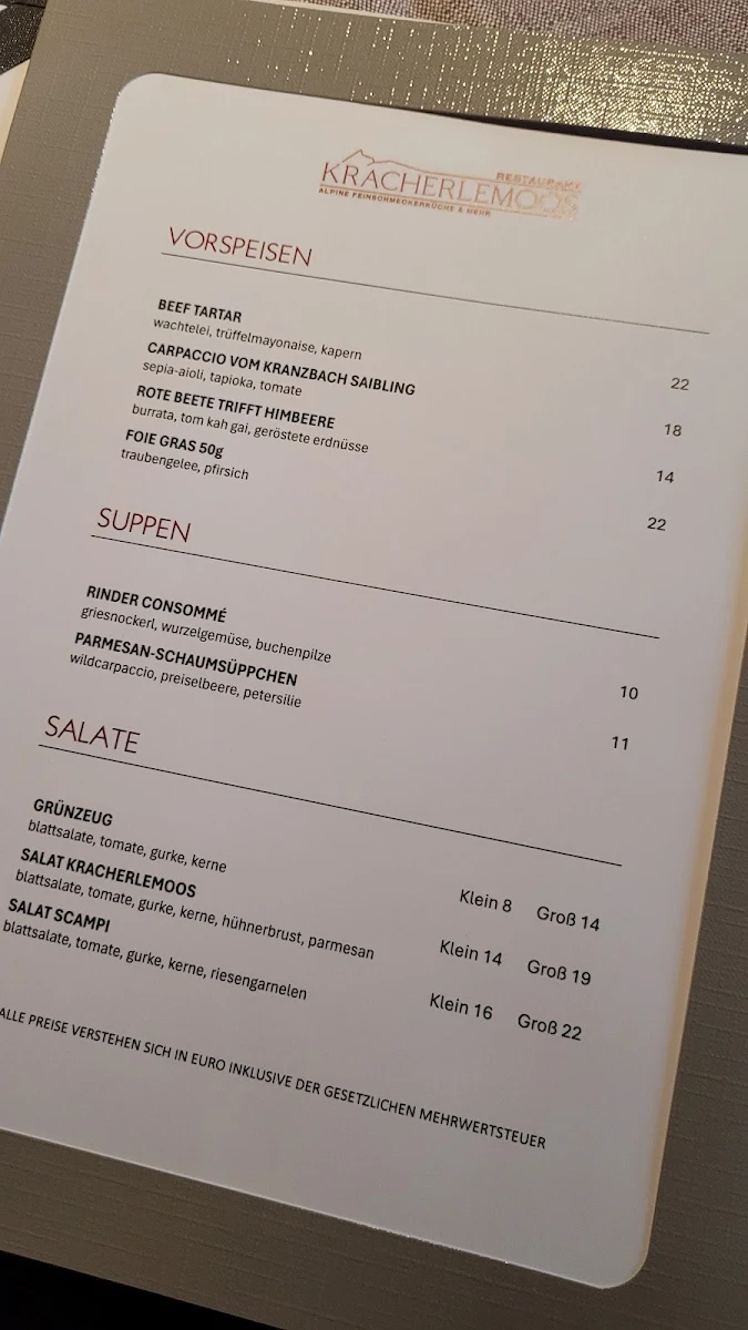 Speisekarte, Kracherlemoos Seefeld