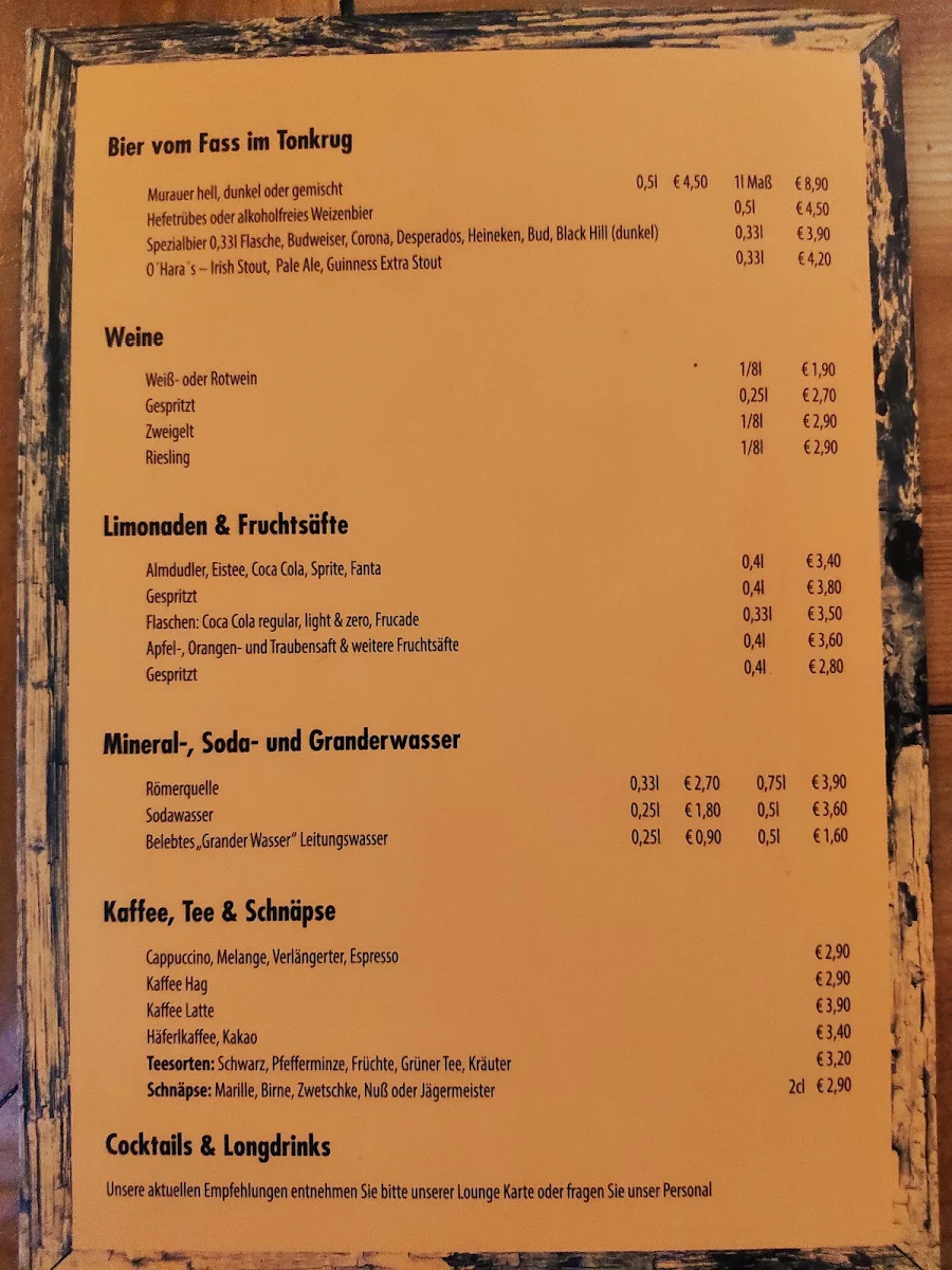 Speisekarte, Papa's Steakhaus