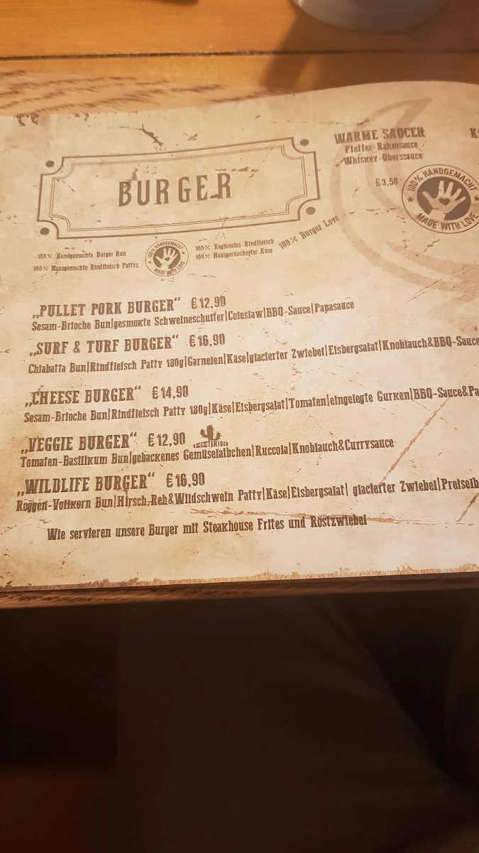 Speisekarte, Papa's Steakhaus