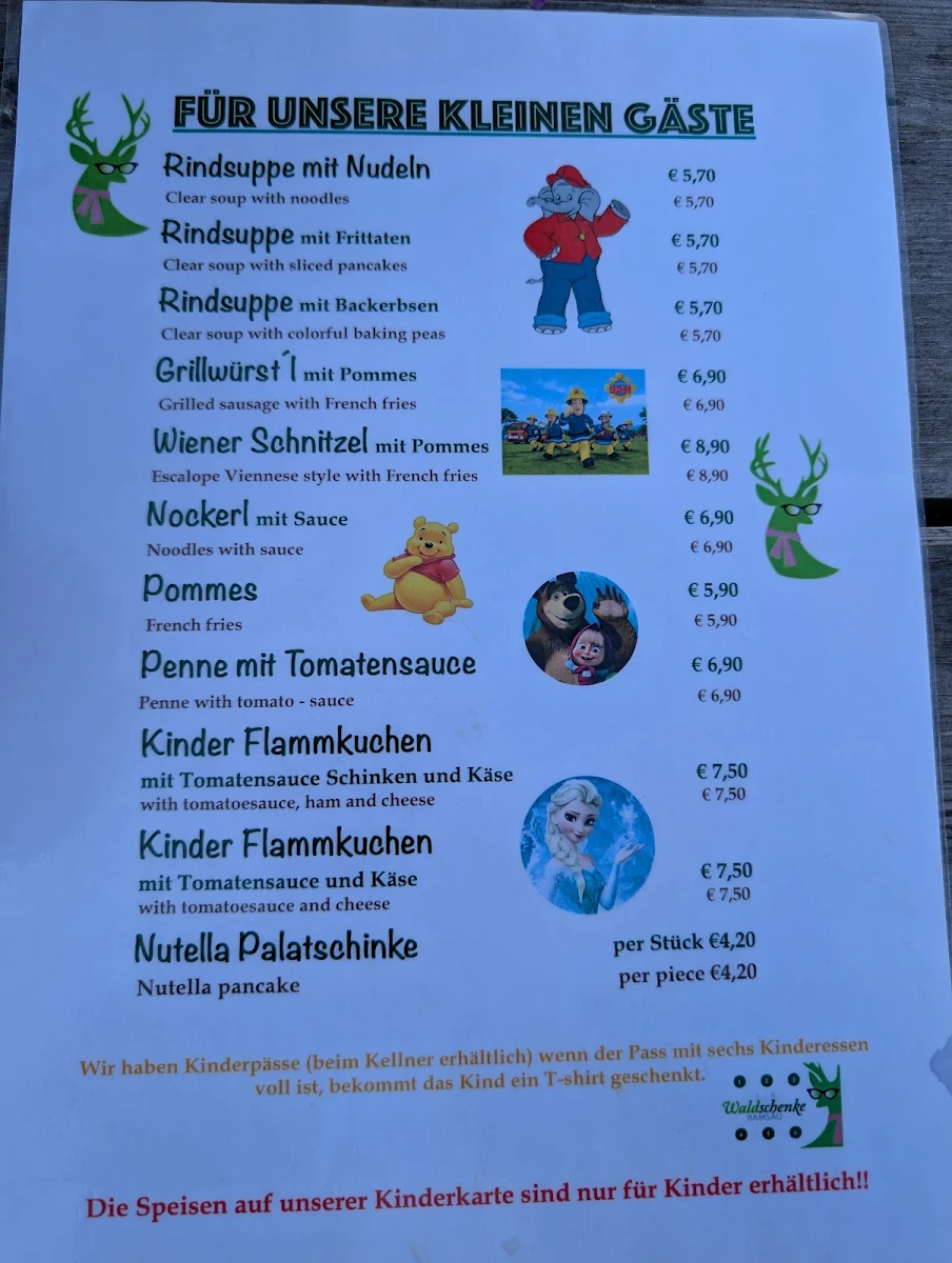 Speisekarte, Waldschenke Ramsau