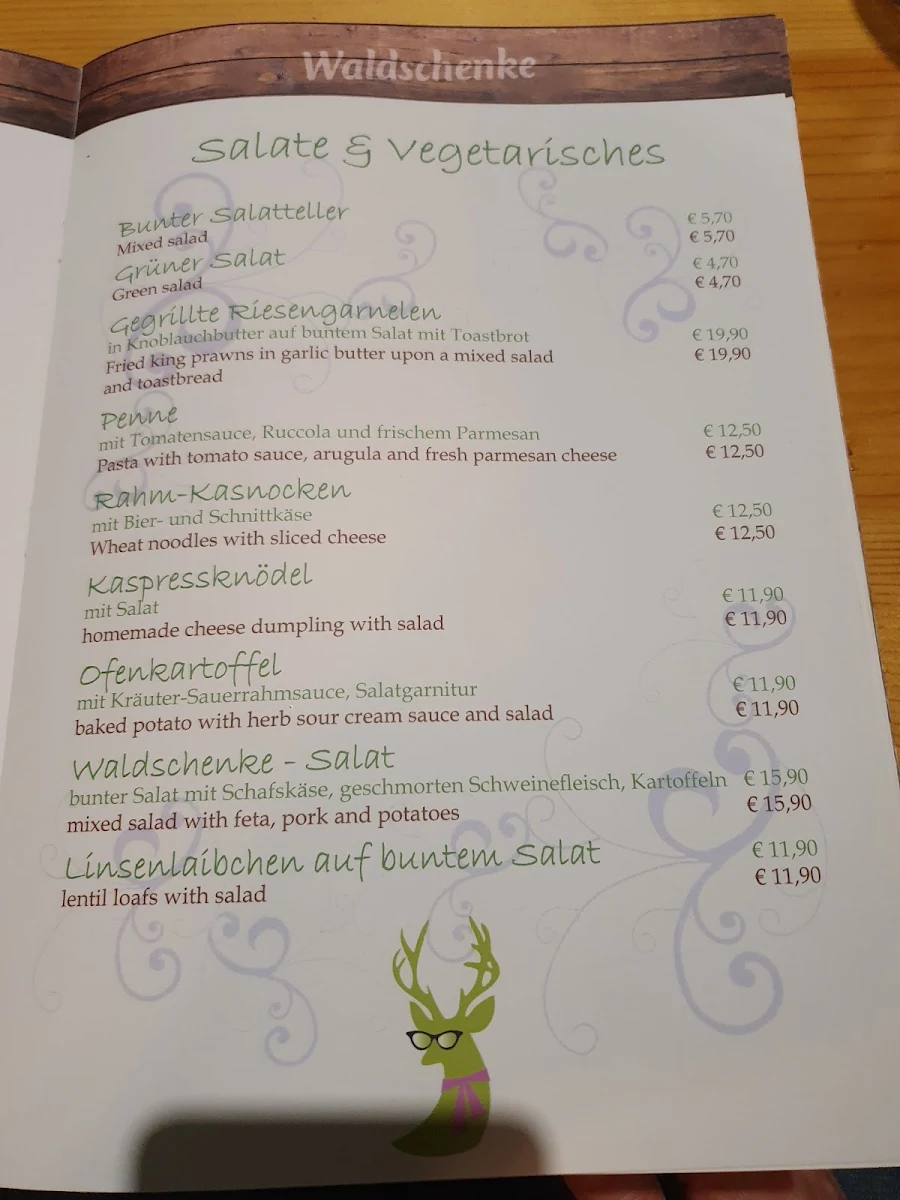 Speisekarte, Waldschenke Ramsau