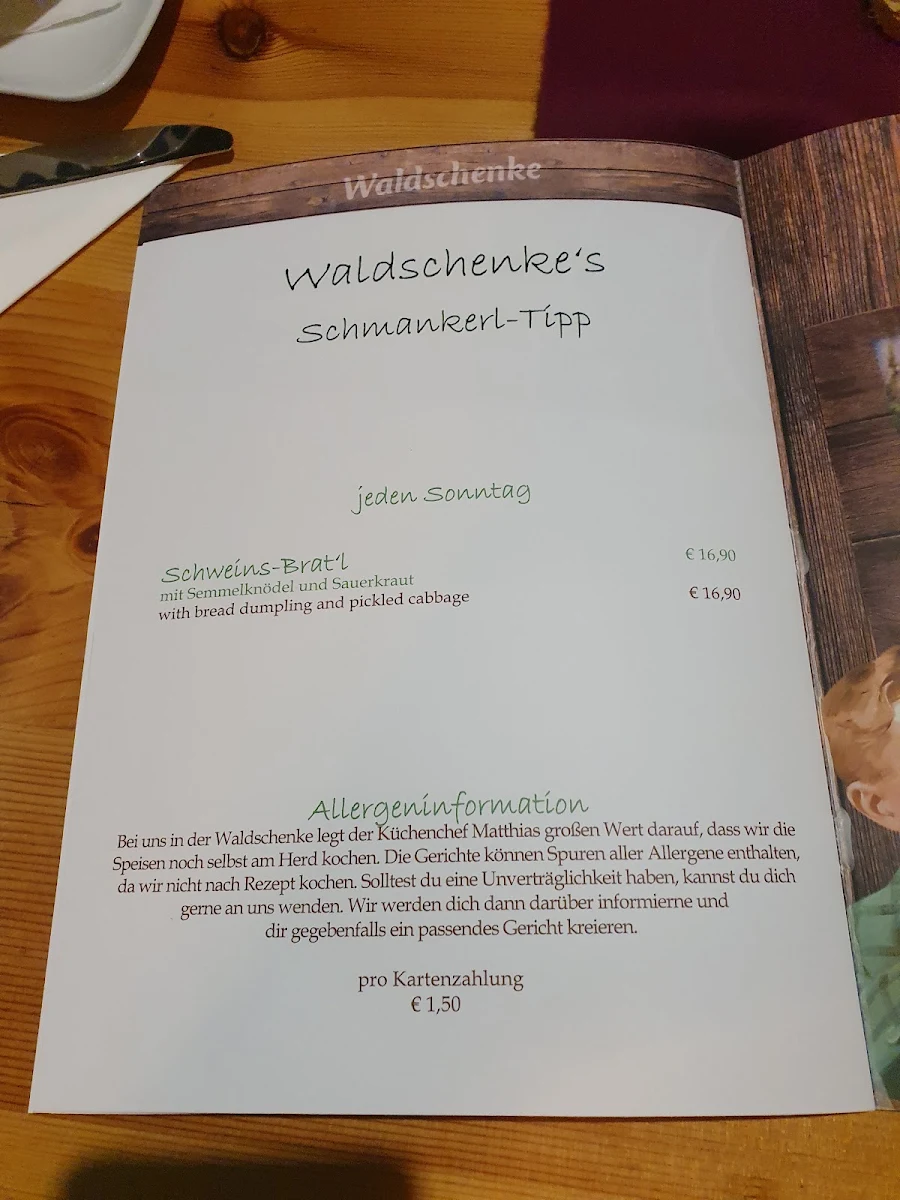 Speisekarte, Waldschenke Ramsau
