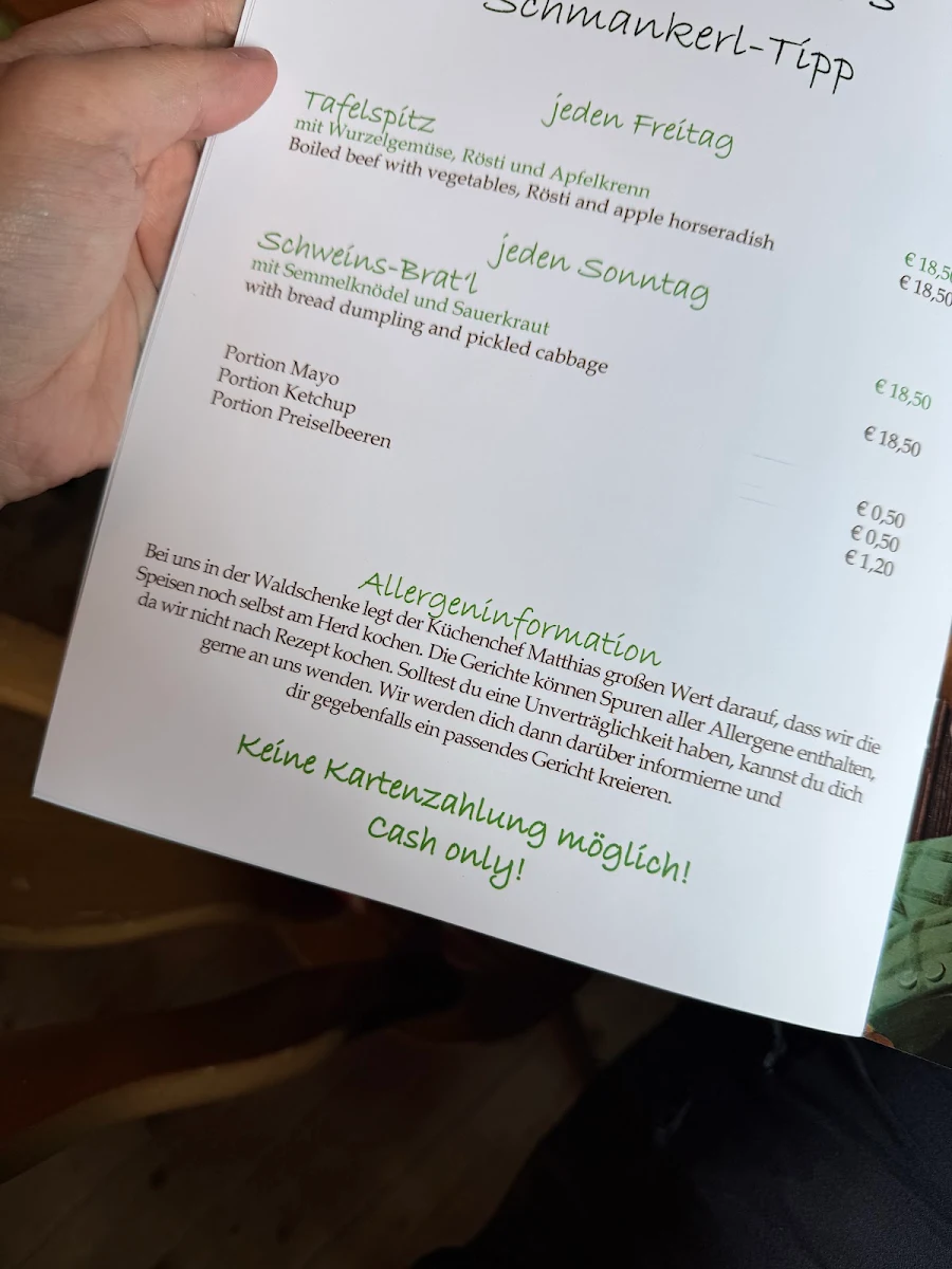 Speisekarte, Waldschenke Ramsau