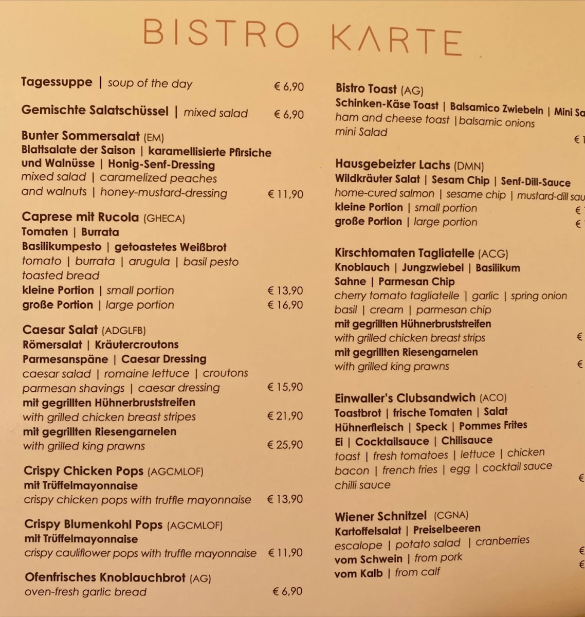Speisekarte, See Hotel Restaurant